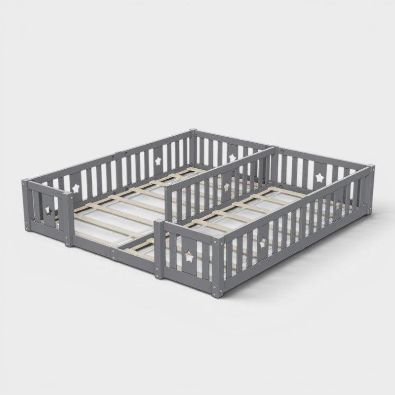 Montessori dubbel vloerbed met sterrenreling Montessori & Speelgoed