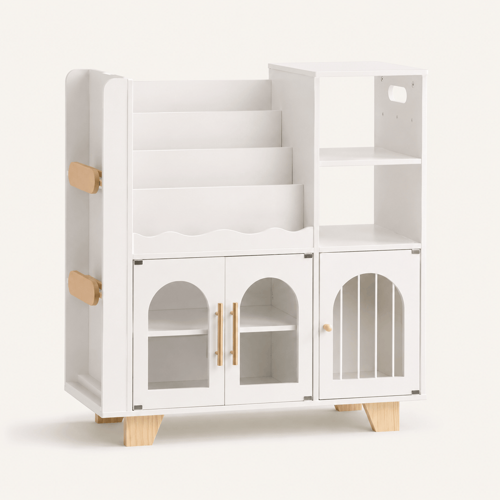 Montessori houten kinderboekenkast met speelgoedopberging Montessori & Speelgoed