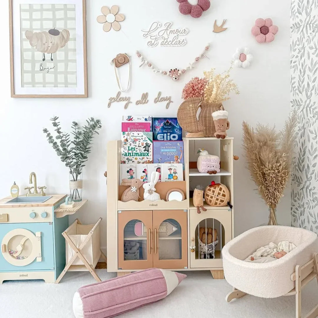 Montessori houten kinderboekenkast met speelgoedopberging Montessori & Speelgoed