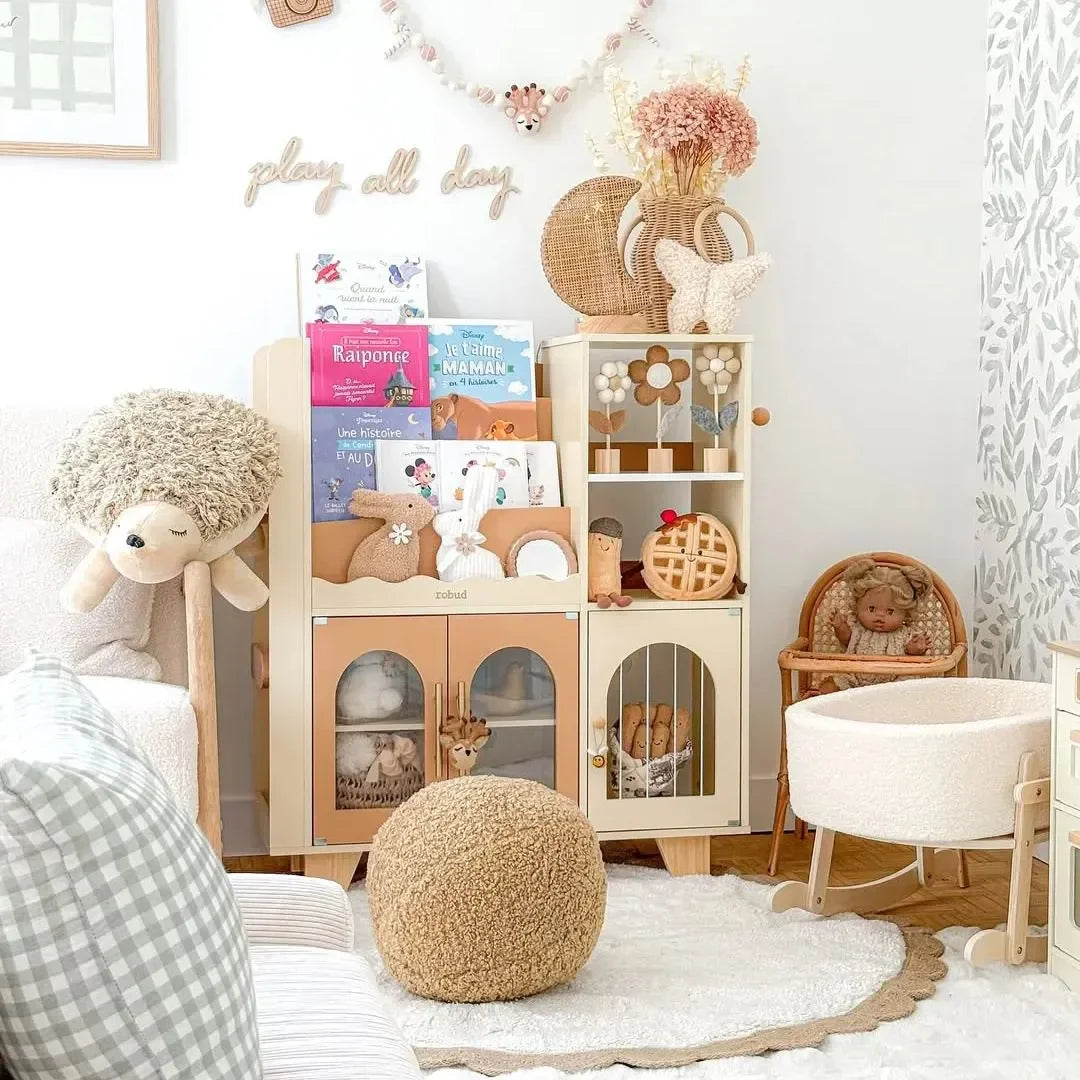 Montessori houten kinderboekenkast met speelgoedopberging Montessori & Speelgoed