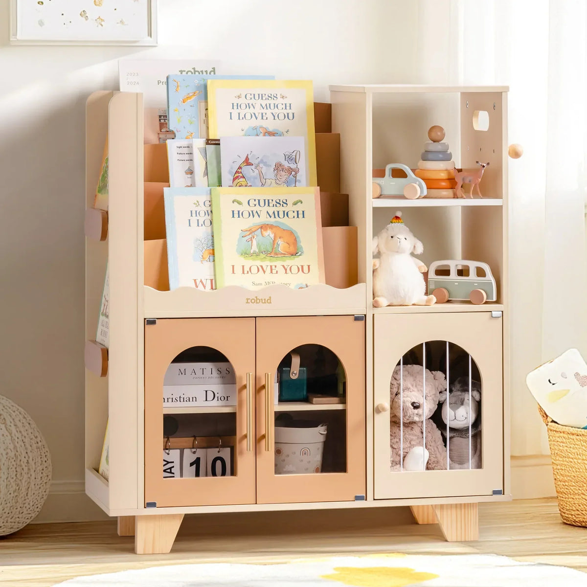 Montessori houten kinderboekenkast met speelgoedopberging Montessori & Speelgoed