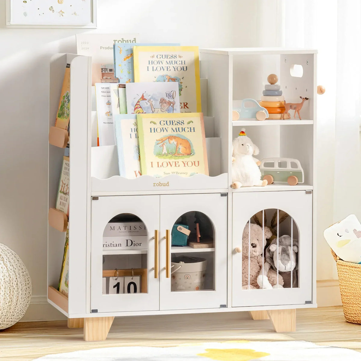 Montessori houten kinderboekenkast met speelgoedopberging Montessori & Speelgoed