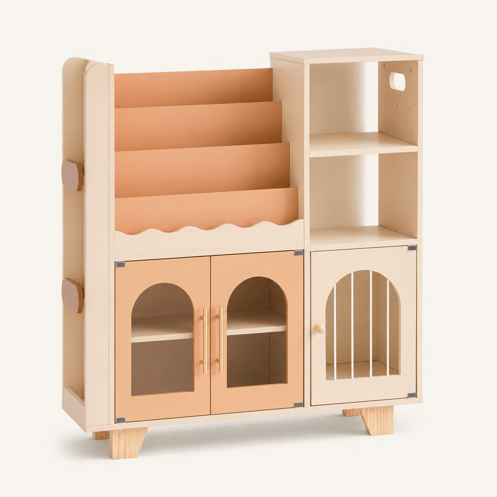 Montessori houten kinderboekenkast met speelgoedopberging Montessori & Speelgoed