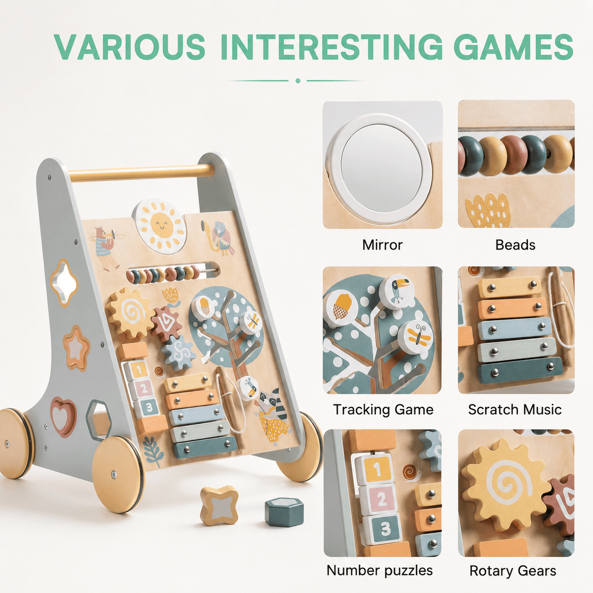 Montessori houten loopwagen duwspeelgoed voor baby Montessori & Speelgoed