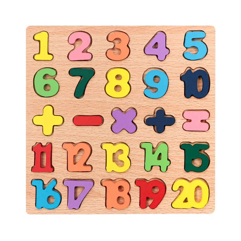 Montessori houten puzzel - letters, cijfers en vormen Montessori & Speelgoed
