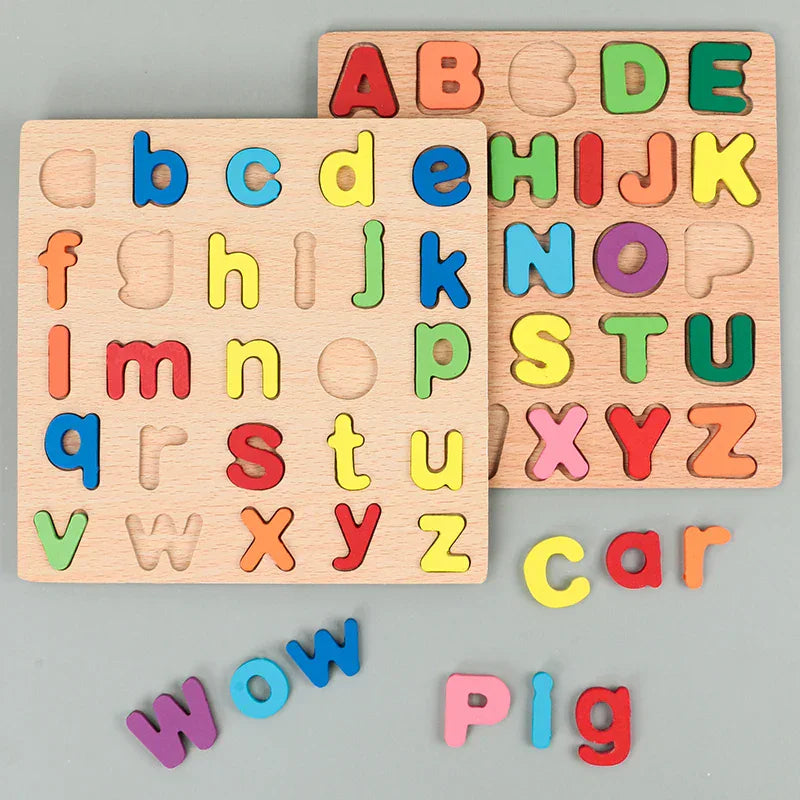 Montessori houten puzzel - letters, cijfers en vormen Montessori & Speelgoed