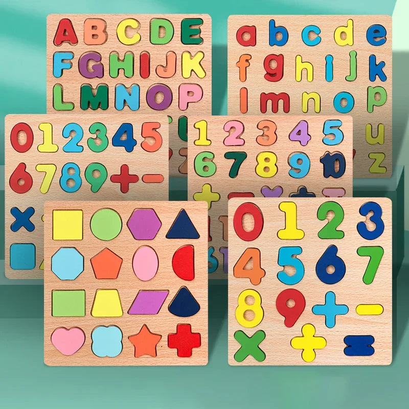 Montessori houten puzzel - letters, cijfers en vormen Montessori & Speelgoed