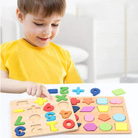 Montessori houten puzzel - letters, cijfers en vormen Montessori & Speelgoed