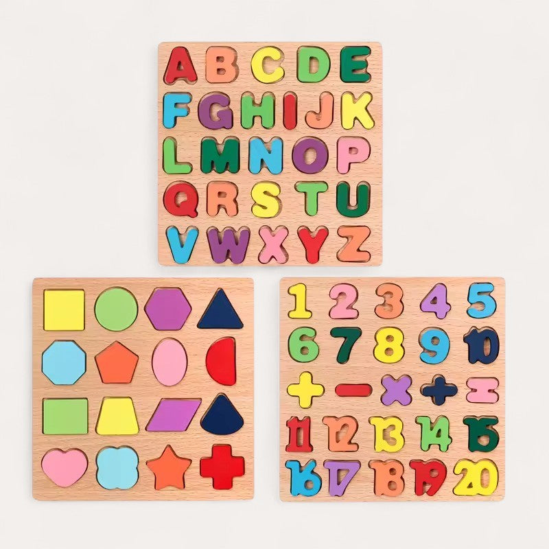 Montessori houten puzzel - letters, cijfers en vormen Montessori & Speelgoed
