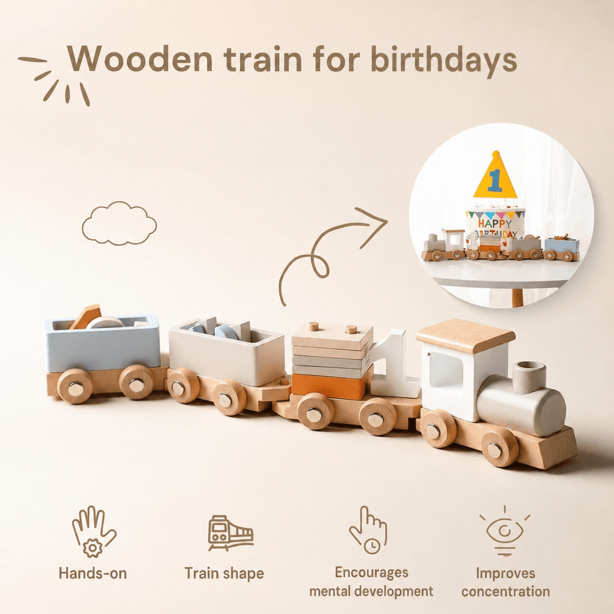 Montessori houten trein Montessori & Speelgoed