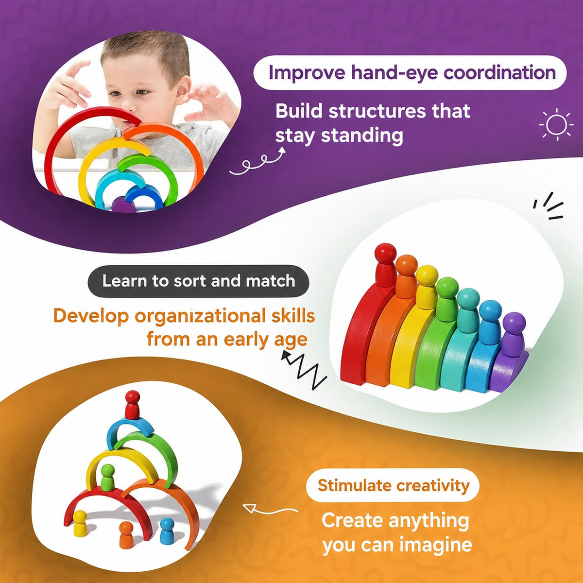 Montessori regenboog met figuurtjes Montessori & Speelgoed