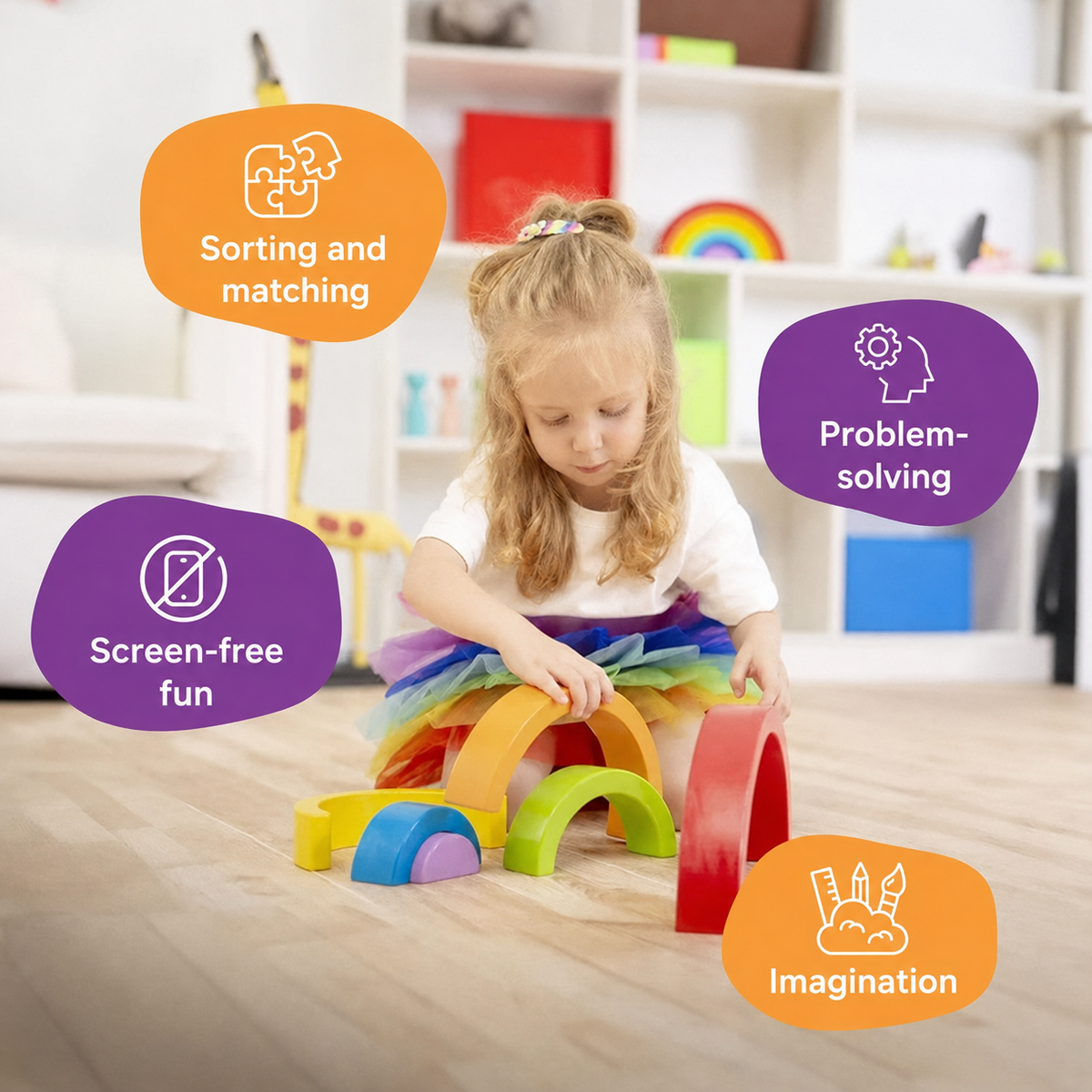 Montessori regenboog met figuurtjes Montessori & Speelgoed