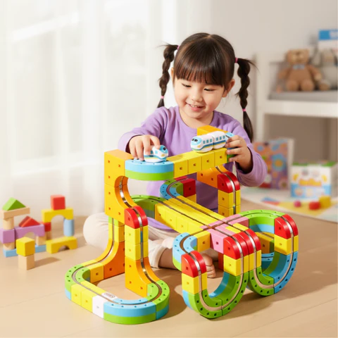 Montessori STEM-treinbaan met blokken Montessori & Speelgoed