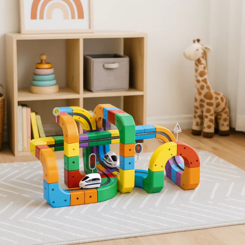 Montessori STEM-treinbaan met blokken Montessori & Speelgoed
