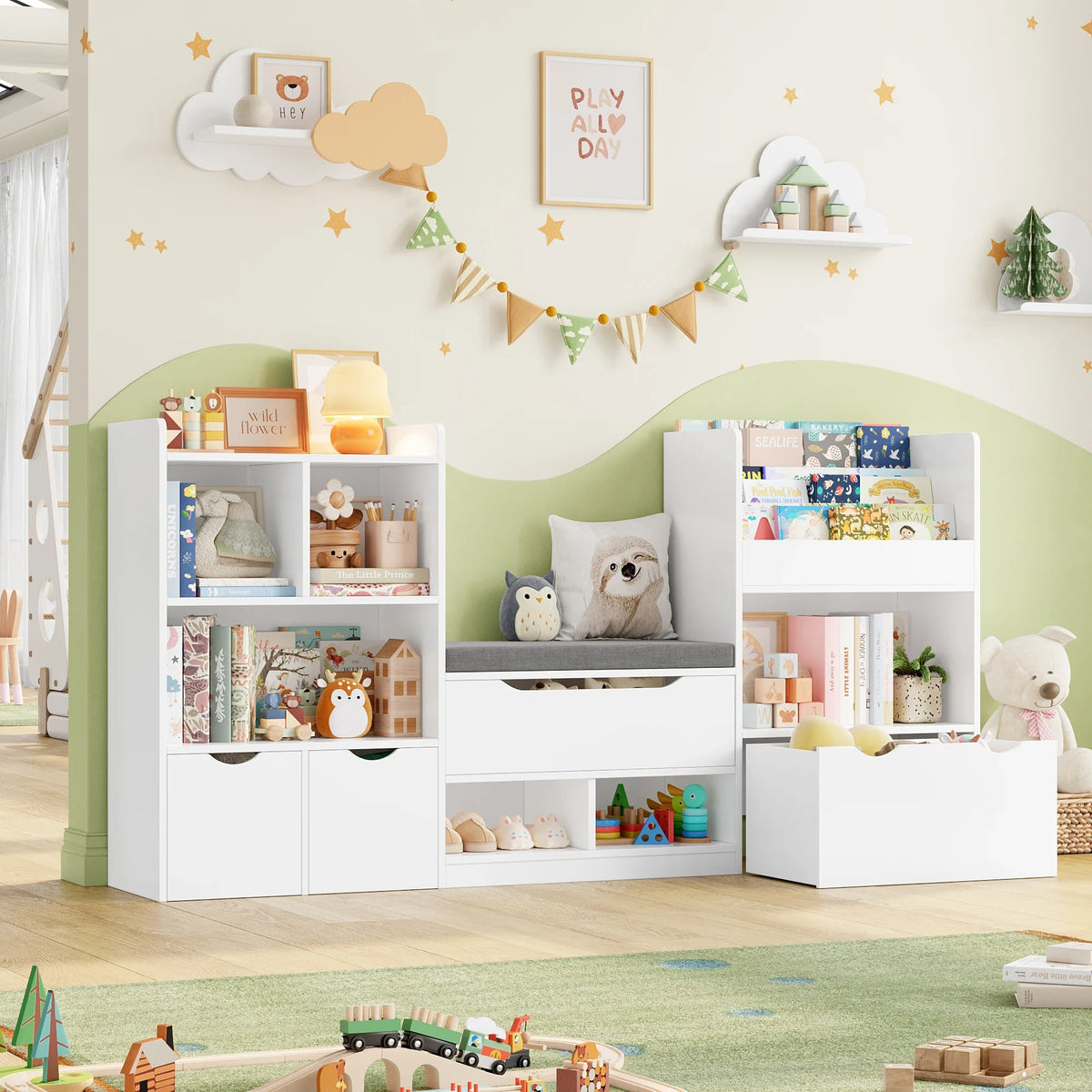 Speelgoedopberger boekenkastbank voor kinderen 3 lades Montessori & Speelgoed