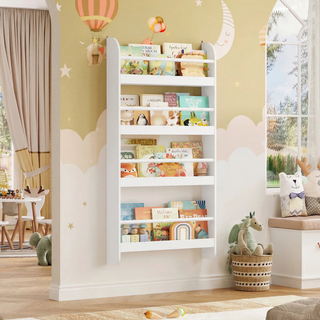 Wandgemonteerde kinderboekenkast 4 laags Montessori & Speelgoed